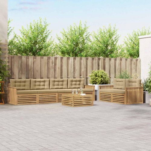 Udendørs sofagruppe i massivt akacietræ - 7 dele, hvid/beige, modulært loungesæt til terrasse og have