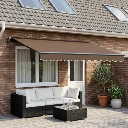 Markisedug gråbrun 600 × 300 cm - polyester med LED og fjernbetjening