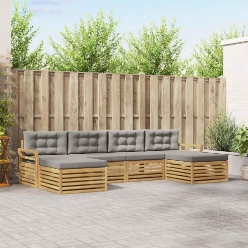 Udendørs sofagruppe i massivt akacietræ - 6 dele, hvid/lysegrå, modulopbygget