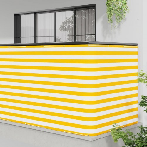Balkon afskærmning 150 × 700 cm - stribet gul/hvid, polyester med PU-belægning