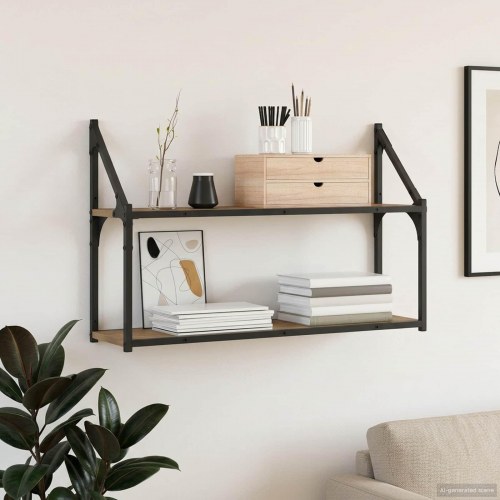 Væghylde i metal og artisan-eg - 80 × 21 × 51 cm, vægmonteret