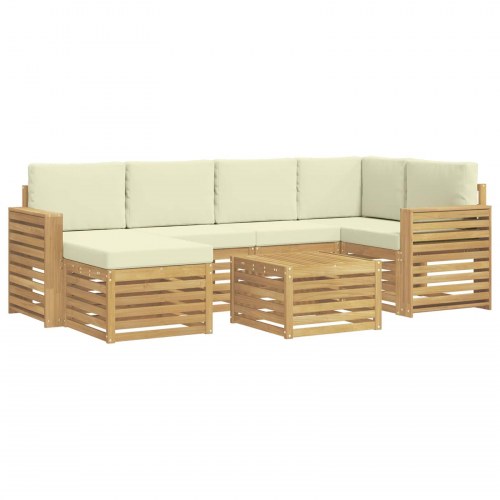 Udendørs sofagruppe i akacietræ - 7 dele, hvid/cremefarvet polyester
