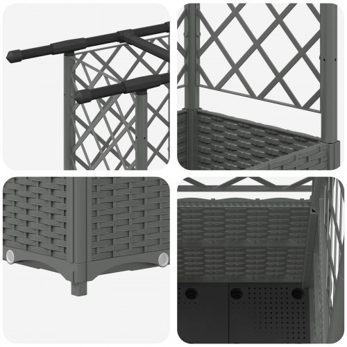 Hævet bed med trellis og tag - lysegrå 163,5 × 40 × 136 cm (PP)