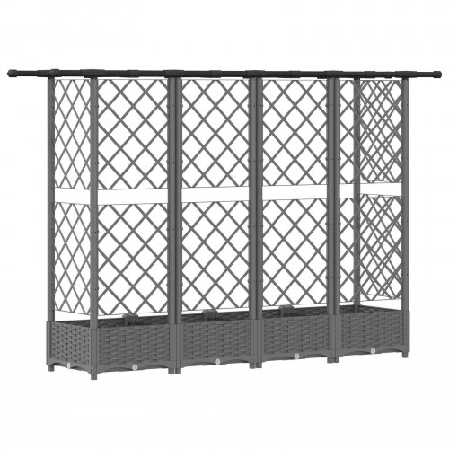 Hævet bed med trellis og tag - lysegrå 202,5 × 40 × 121 cm (PP)