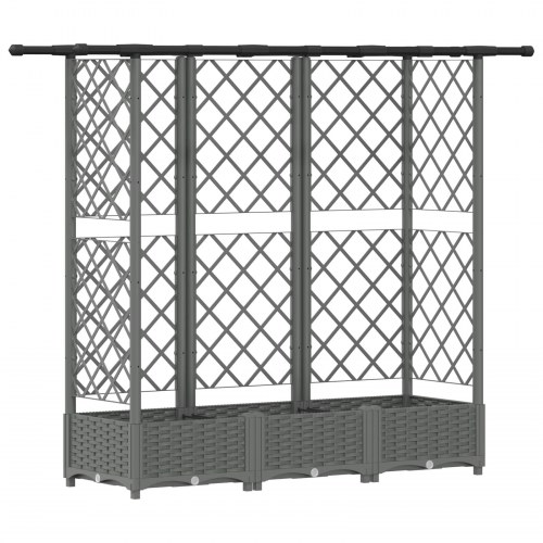 Hævet bed med trellis og tag - lysegrå 164 × 40 × 121 cm (PP)
