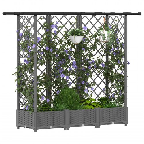 Hævet bed med trellis og tag - lysegrå 164 × 40 × 121 cm (PP)
