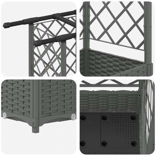 Hævet bed med trellis og tag - lysegrå 164 × 40 × 121 cm (PP)