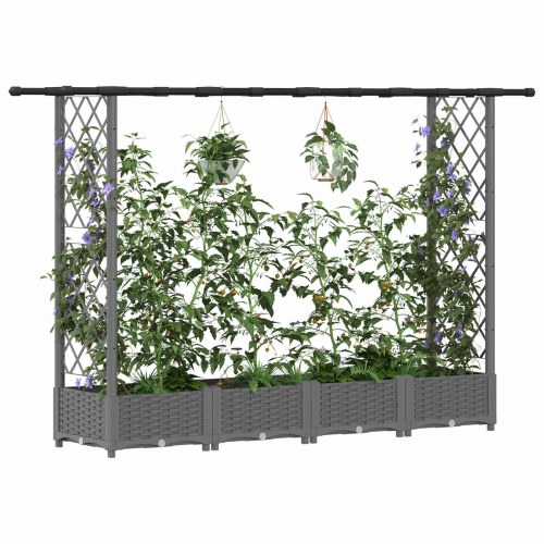 Hævet bed med trellis og tag - lysegrå PP 203 × 40 × 121 cm