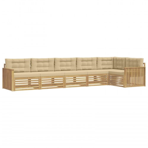 Udendørs modulær sofagruppe i akacietræ - hvid og beige, 6 sæder, 406 × 168,5 × 73 cm