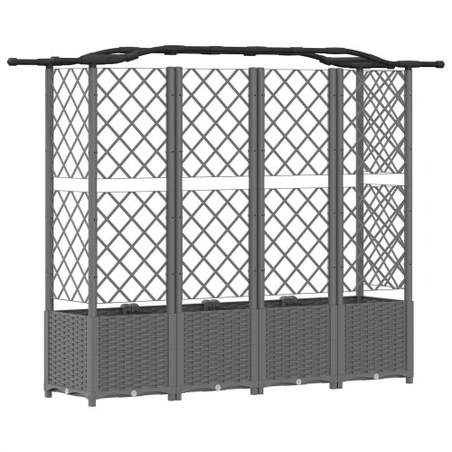 Hævet bed med trellis og tag - lysegrå 204 × 40 × 138 cm (PP)