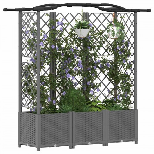 Hævet bed med trellis og tag - lysegrå 163 × 40 × 138 cm, PP