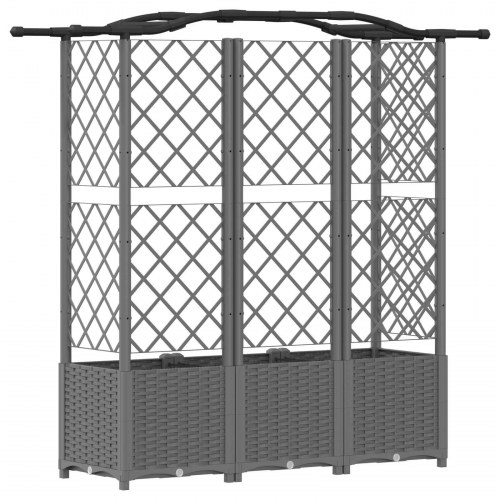 Hævet bed med trellis og tag - lysegrå 163 × 40 × 138 cm, PP