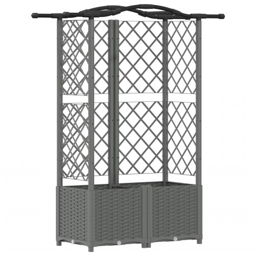 Hævet bed med trellis og tag - lysegrå PP 122 × 40 × 138 cm