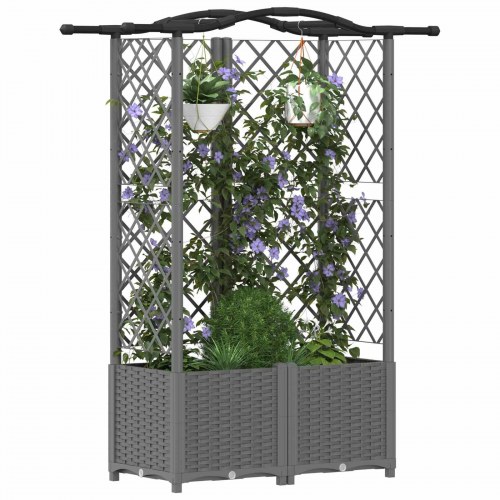 Hævet bed med trellis og tag - lysegrå PP 122 × 40 × 138 cm