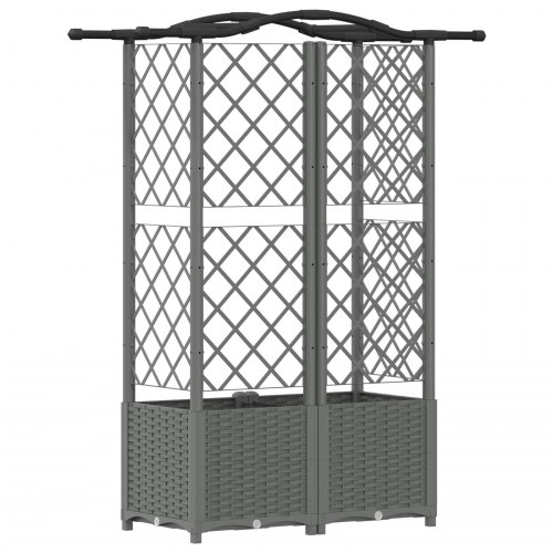 Hævet bed med trellis og tag - lysegrå PP 122 × 40 × 138 cm