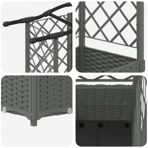 Hævet bed med trellis og tag - lysegrå PP 122 × 40 × 138 cm