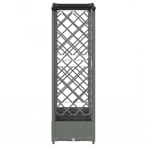 Hævet bed med trellis og tag - lysegrå PP, 203,5 × 40 × 123 cm