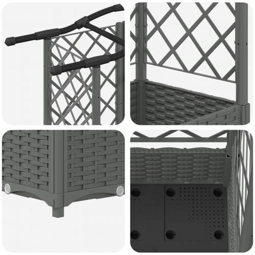 Hævet bed med trellis og tag - lysegrå PP, 203,5 × 40 × 123 cm