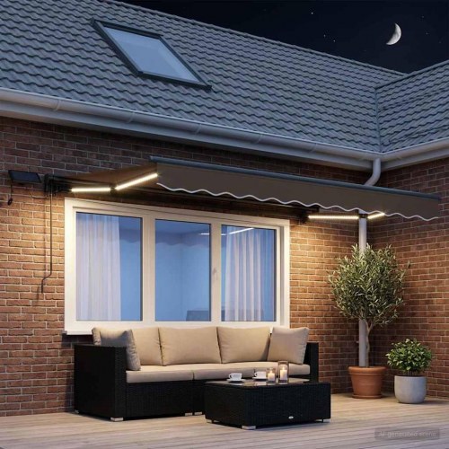 Manuel markise med LED-lys - gråbrun 3 x 2 m