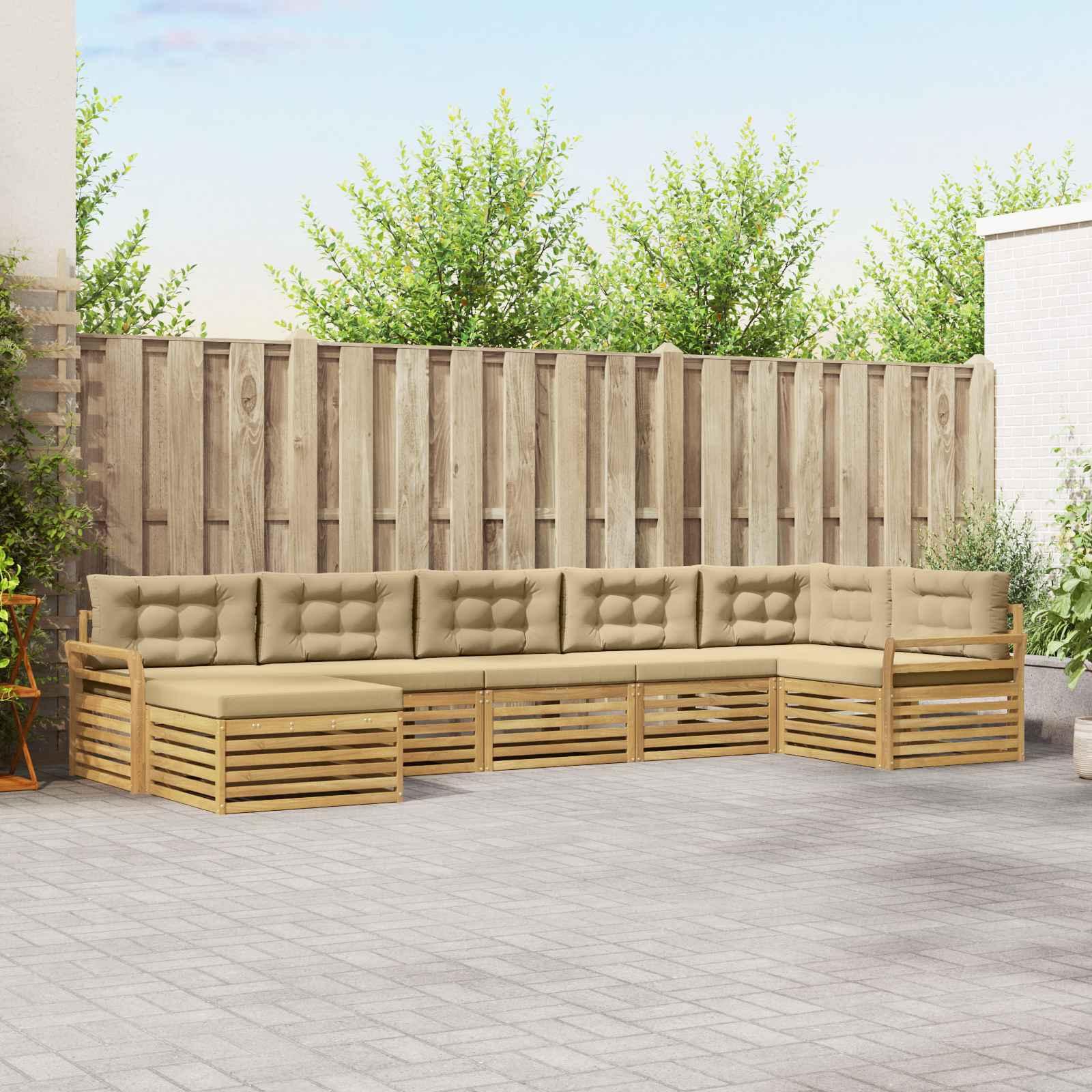 Udendørs sofagruppe i akacietræ med puder, 7 dele - hvid/beige