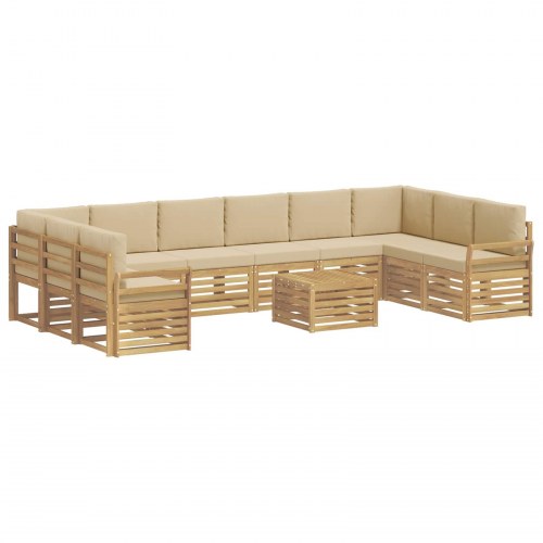 Udendørs sofagruppe i akacietræ - 11 dele, hvid/beige
