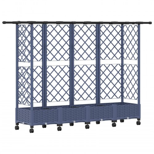 Hævet bed med trellis og tag - grå 202,5 × 40 × 127 cm, PP på hjul
