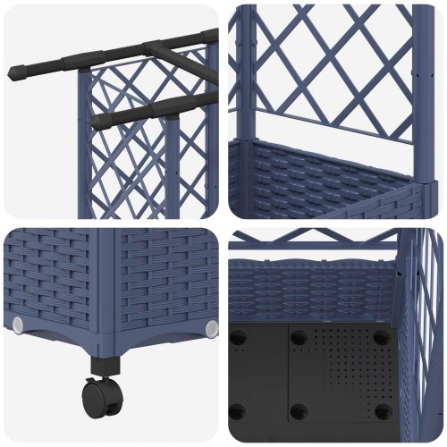 Hævet bed med trellis og tag - grå 202,5 × 40 × 127 cm, PP på hjul