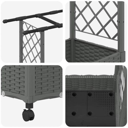 Hævet bed med trellis og tag - lysegrå 203 × 40 × 127 cm, PP