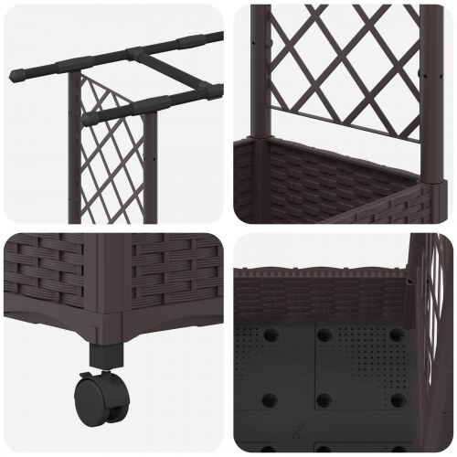 Hævet bed med trellis og tag - brun PP, 203 × 40 × 127 cm