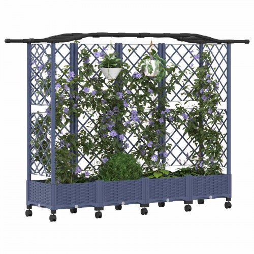 Hævet bed med trellis og tag - grå PP, 203,5 × 40 × 129 cm