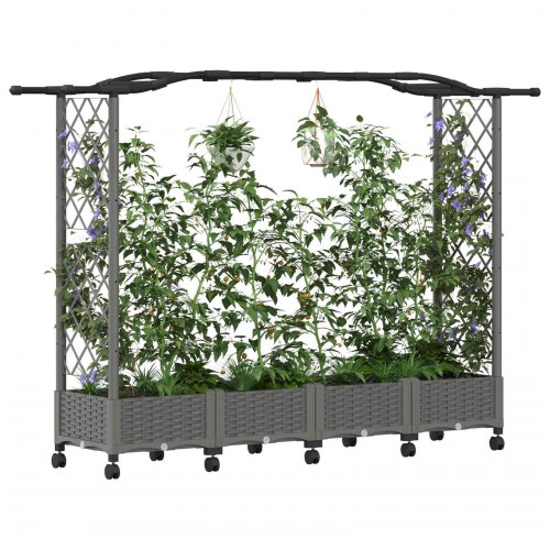 Hævet bed med trellis og tag - lysegrå 207 × 40 × 129 cm (PP)