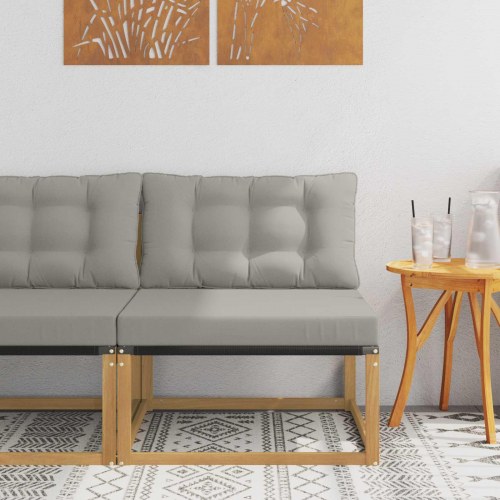 Udendørs mellemsofa med puder - hvid, stål og akacietræ, 79 × 83 × 73 cm