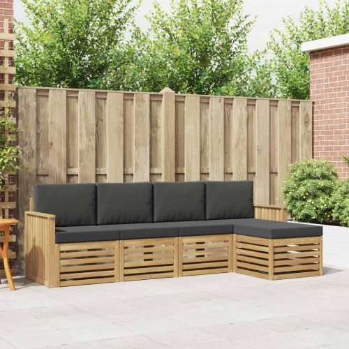 Udendørs sofagruppe - 5-pers. modulsofa i træ, hvid/antracit, 249 × 122,5 × 73 cm