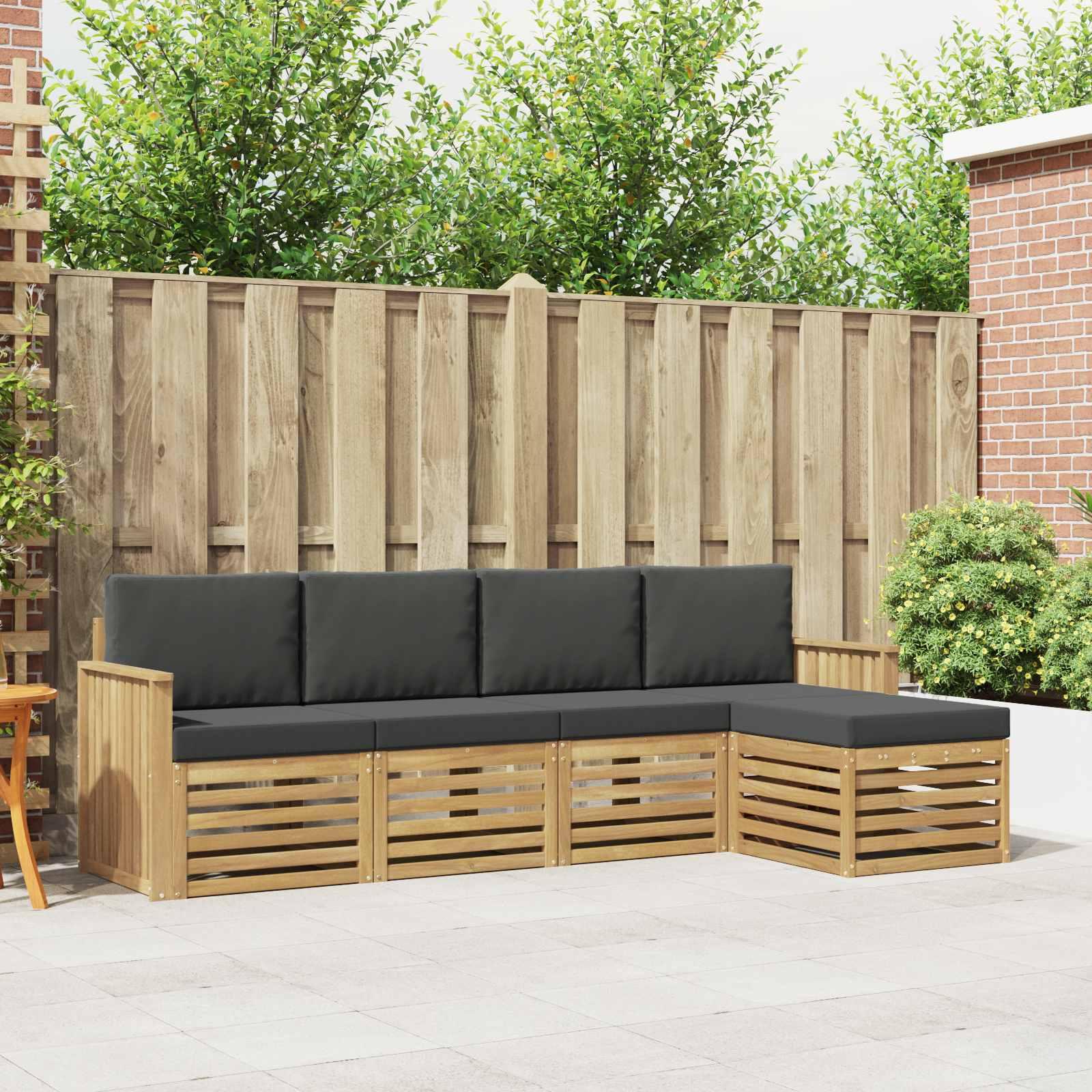 Udendørs sofagruppe - 5-pers. modulsofa i træ, hvid/antracit, 249 × 122,5 × 73 cm billede