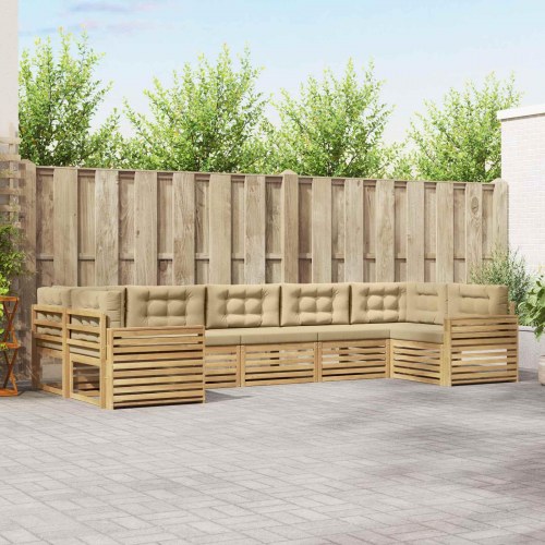 Udendørs sofagruppe i akacietræ - 7 personer, hvid/beige, modulopbygget