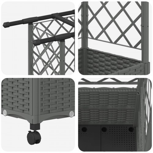Hævet bed med trellis og tag - lysegrå 163,5 × 40 × 142 cm, PP