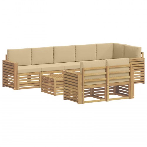 Udendørs modulær sofagruppe i akacietræ - 9 dele, hvid/beige