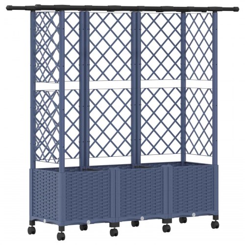 Hævet bed med trellis og tag - grå PP, 163,5 × 40 × 142 cm, på hjul