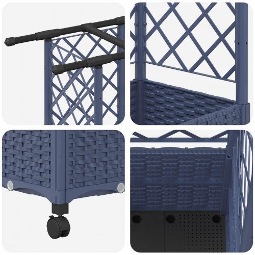 Hævet bed med trellis og tag - grå PP, 163,5 × 40 × 142 cm, på hjul