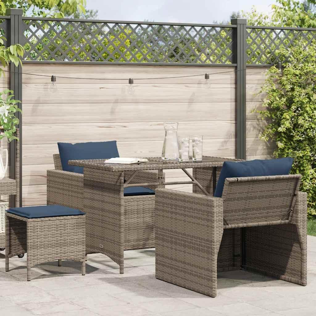 Havesofasæt i polyrattan - 4 dele med marineblå hynder, grå billede
