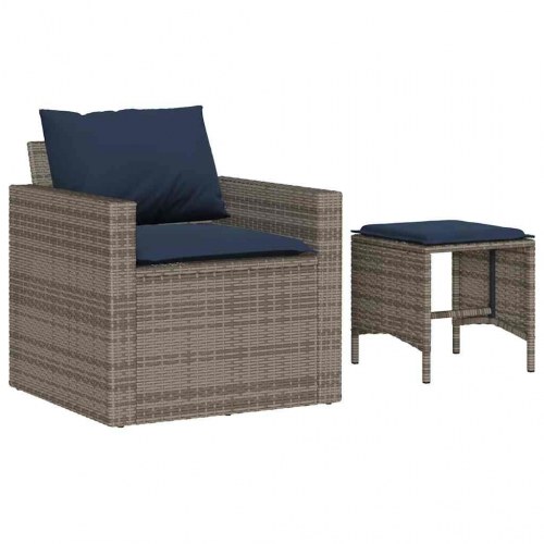 Havesofasæt i polyrattan - 4 dele med marineblå hynder, grå