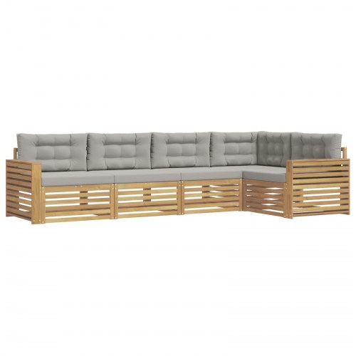 Udendørs sofagruppe i akacietræ - 5 pers., hvid/lysegrå, 331 × 172,5 × 73 cm