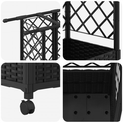 Hævet bed med trellis og tag - sort PP, 163,5 × 40 × 142 cm
