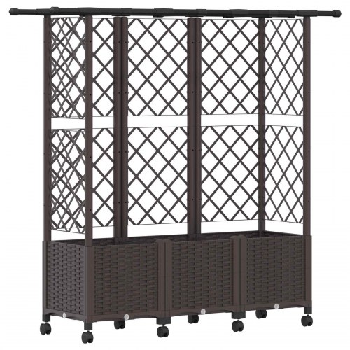 Hævet bed med trellis og tag - brun 163,5 × 40 × 142 cm (PP)