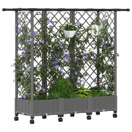Hævet bed med trellis og tag - lysegrå 164 × 40 × 127 cm PP