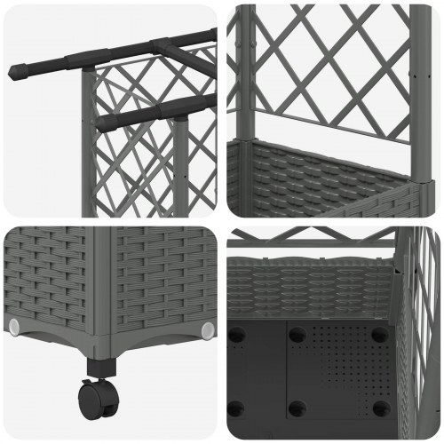 Hævet bed med trellis og tag - lysegrå 164 × 40 × 127 cm PP