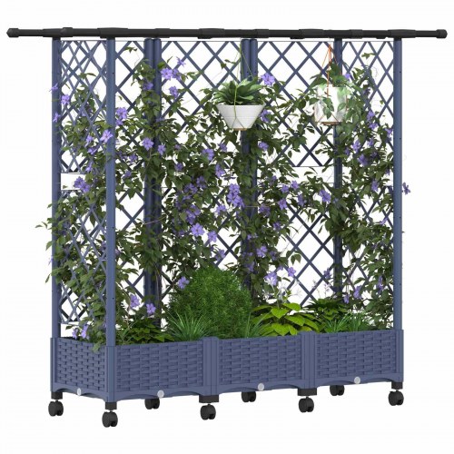 Hævet bed med trellis og tag - grå 164 × 40 × 127 cm, PP på hjul
