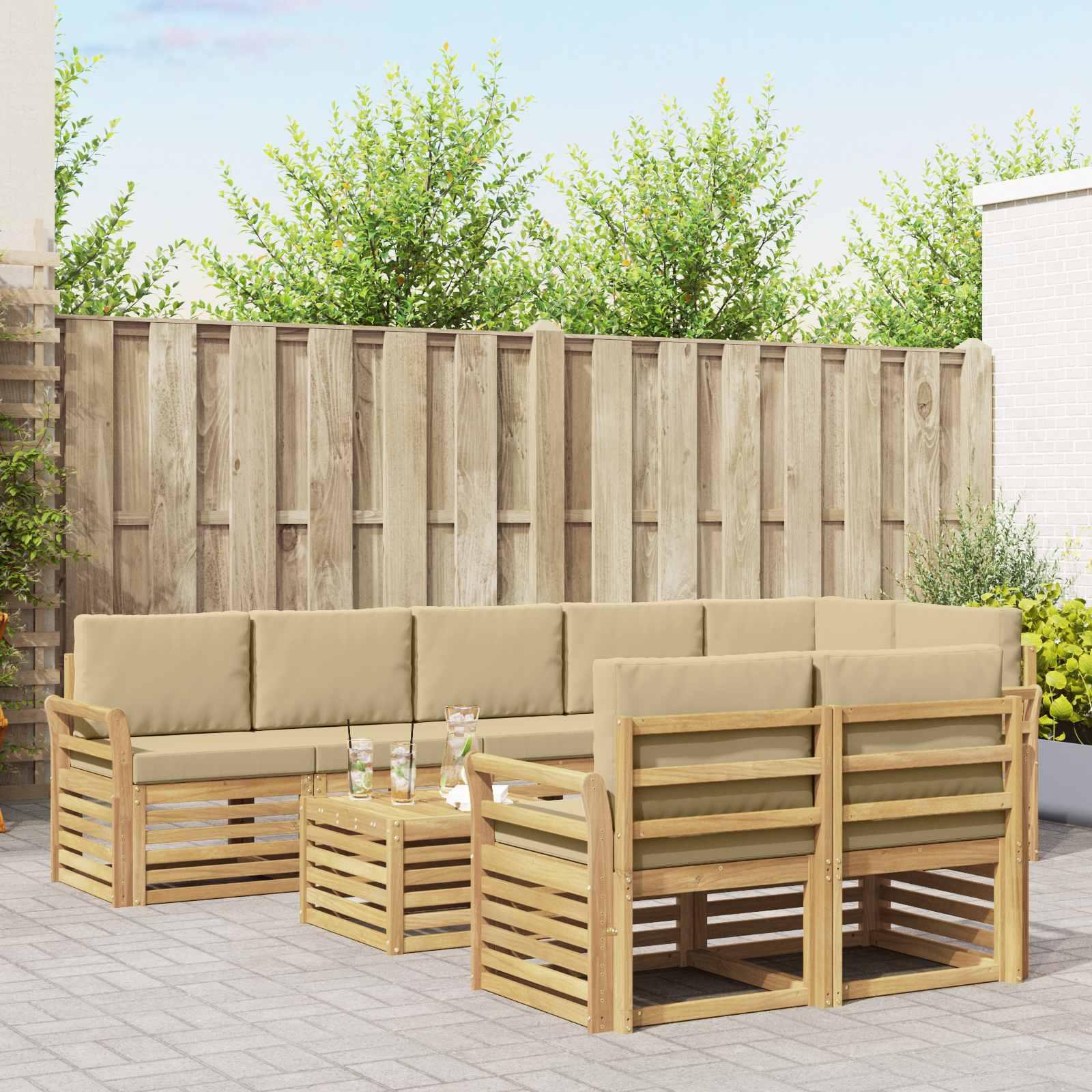 Udendørs modulær sofagruppe 9 dele - hvid/beige, 59 × 59 × 37 cm