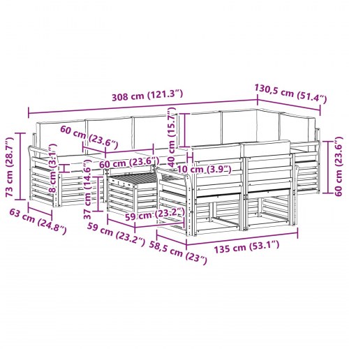 Udendørs modulær sofagruppe 9 dele - hvid/beige, 59 × 59 × 37 cm