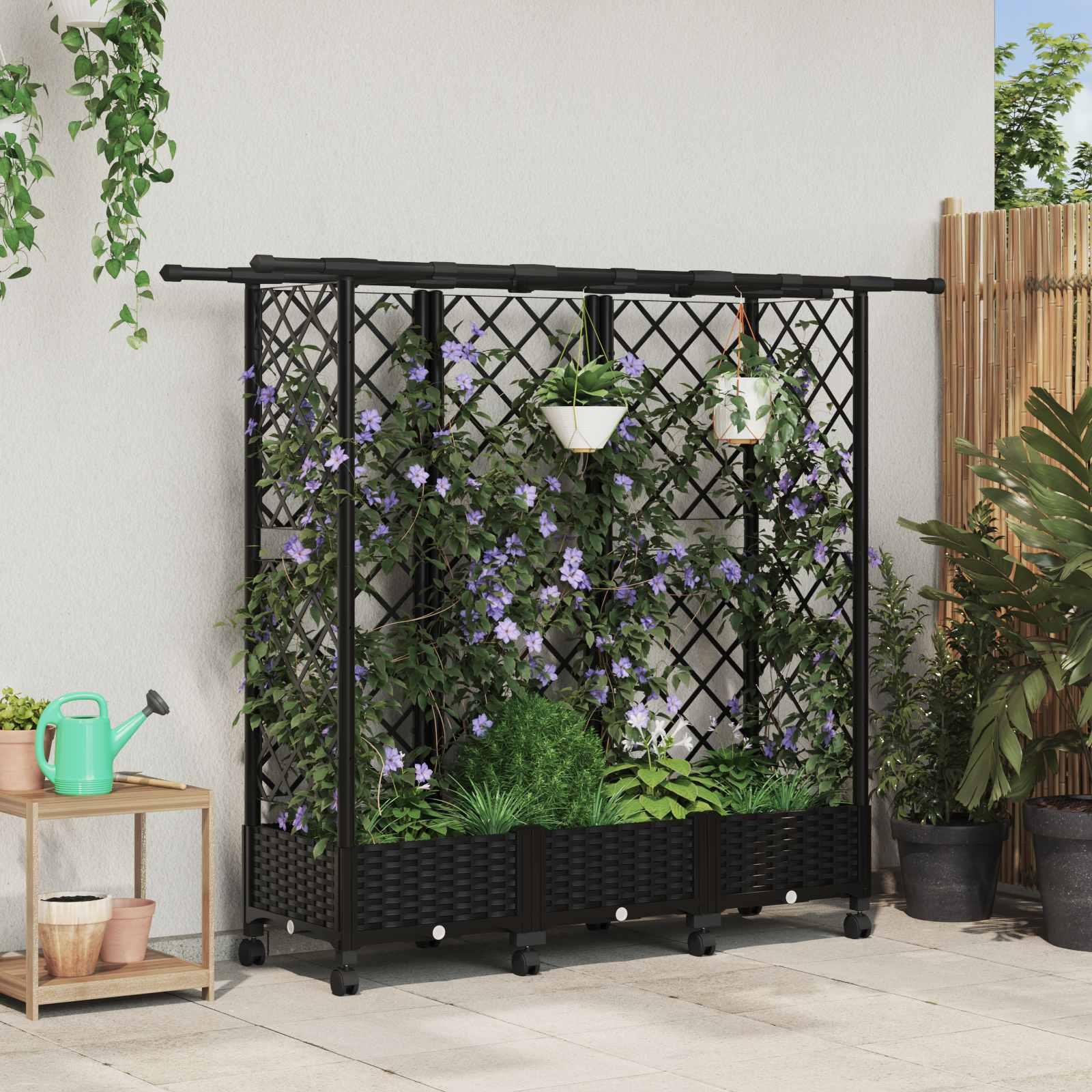 Hævet bed med trellis og tag - sort PP 164 × 40 × 127 cm billede